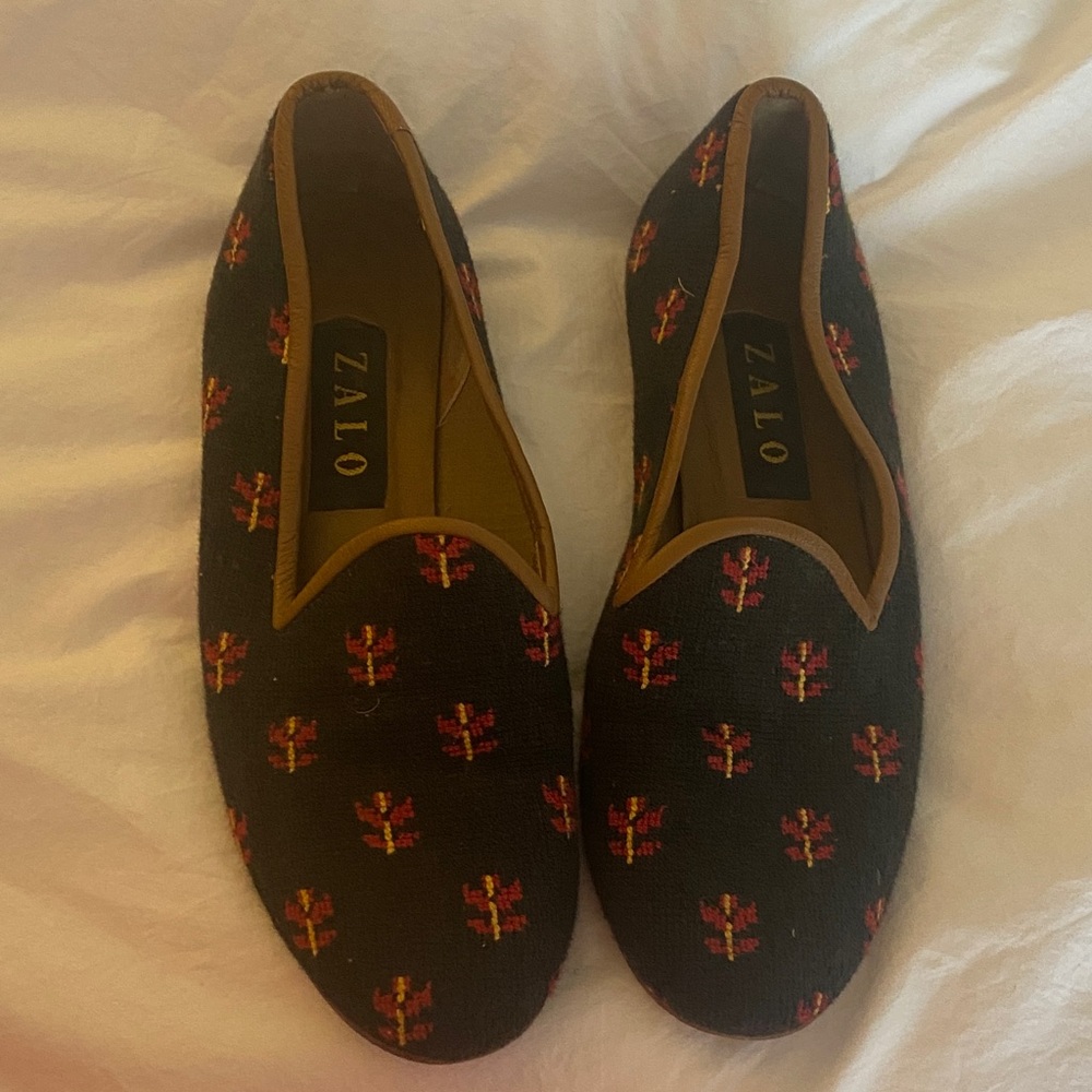 Zalo Black Loafers with Red and Brown Accents